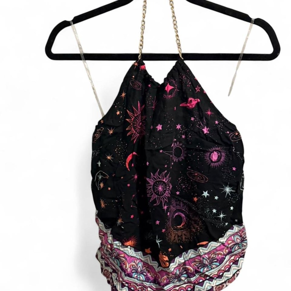 Small Black Celestial Chain Halter Top